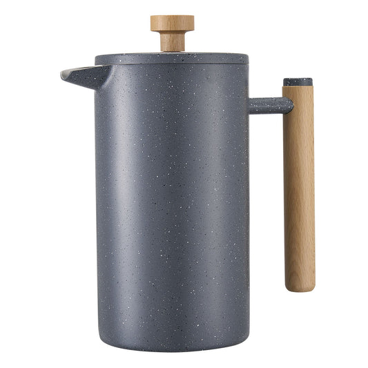 Stainless steel French press coffee maker 34oz gray speckle finish with wood handle