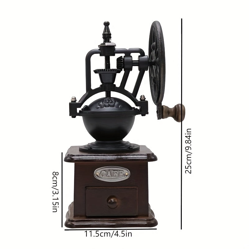 Vintage manual coffee grinder dimensions 25cm tall 11.5cm wide cast iron wheel