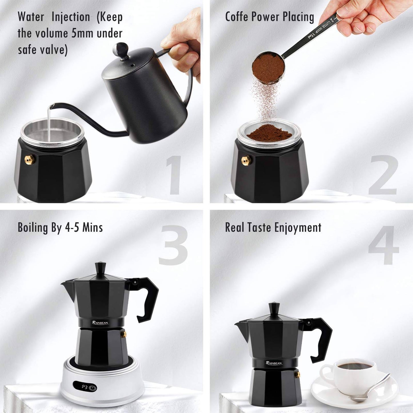 Classic Italian stovetop moka pot espresso maker 3 or 6 cup aluminum