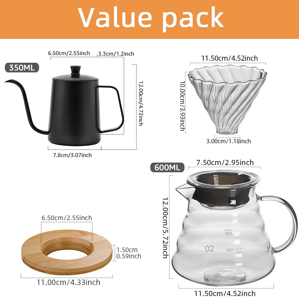 Coffee Drip Set Glass Filter Pot Coffee Maker Combination Hand Made Barista Tools Holiday Gift