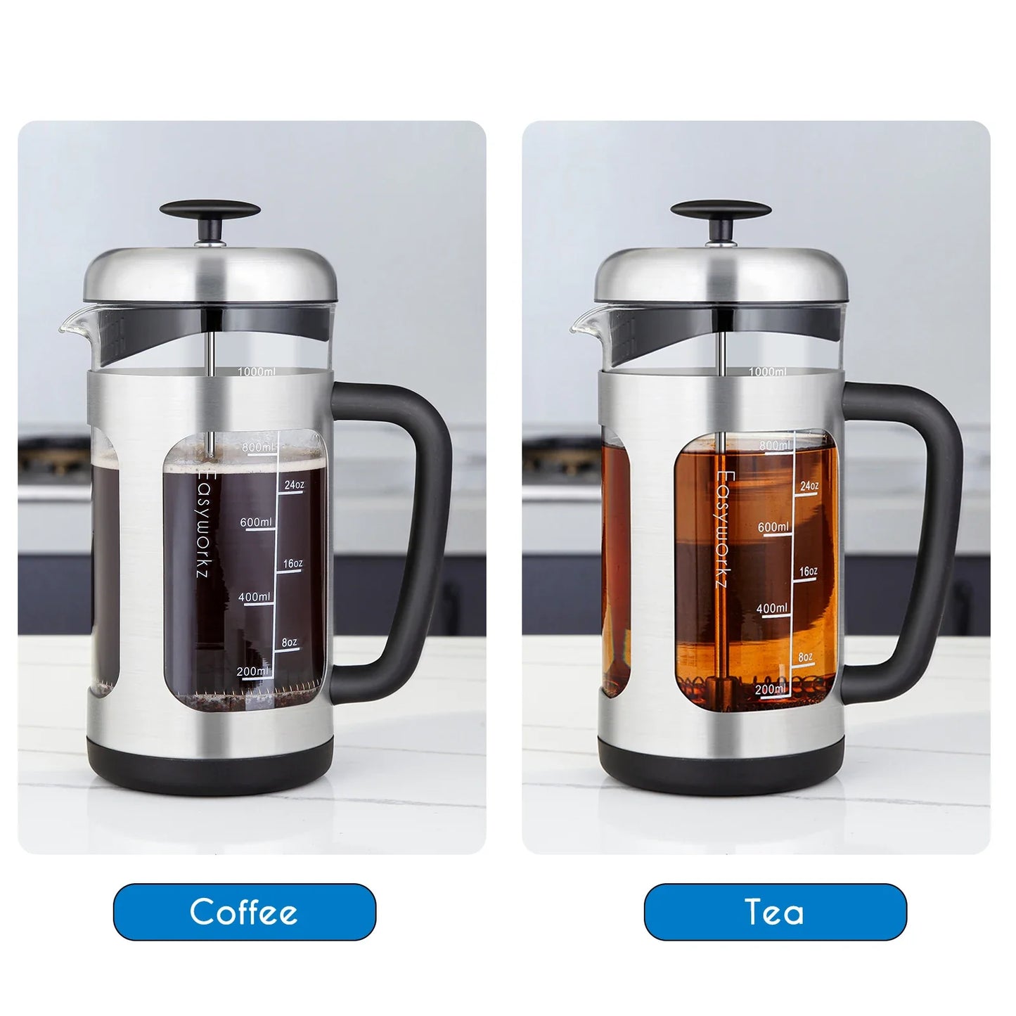 French press coffee maker borosilicate glass soft grip handle