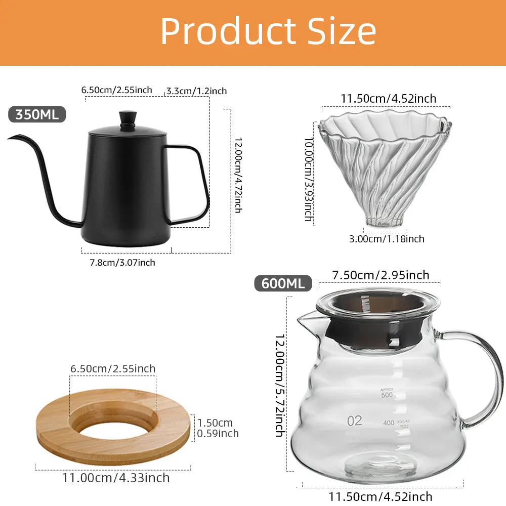 Coffee Drip Set Glass Filter Pot Coffee Maker Combination Hand Made Barista Tools Holiday Gift