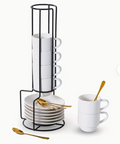 Espresso Cup Set with Rack & Gold Spoons